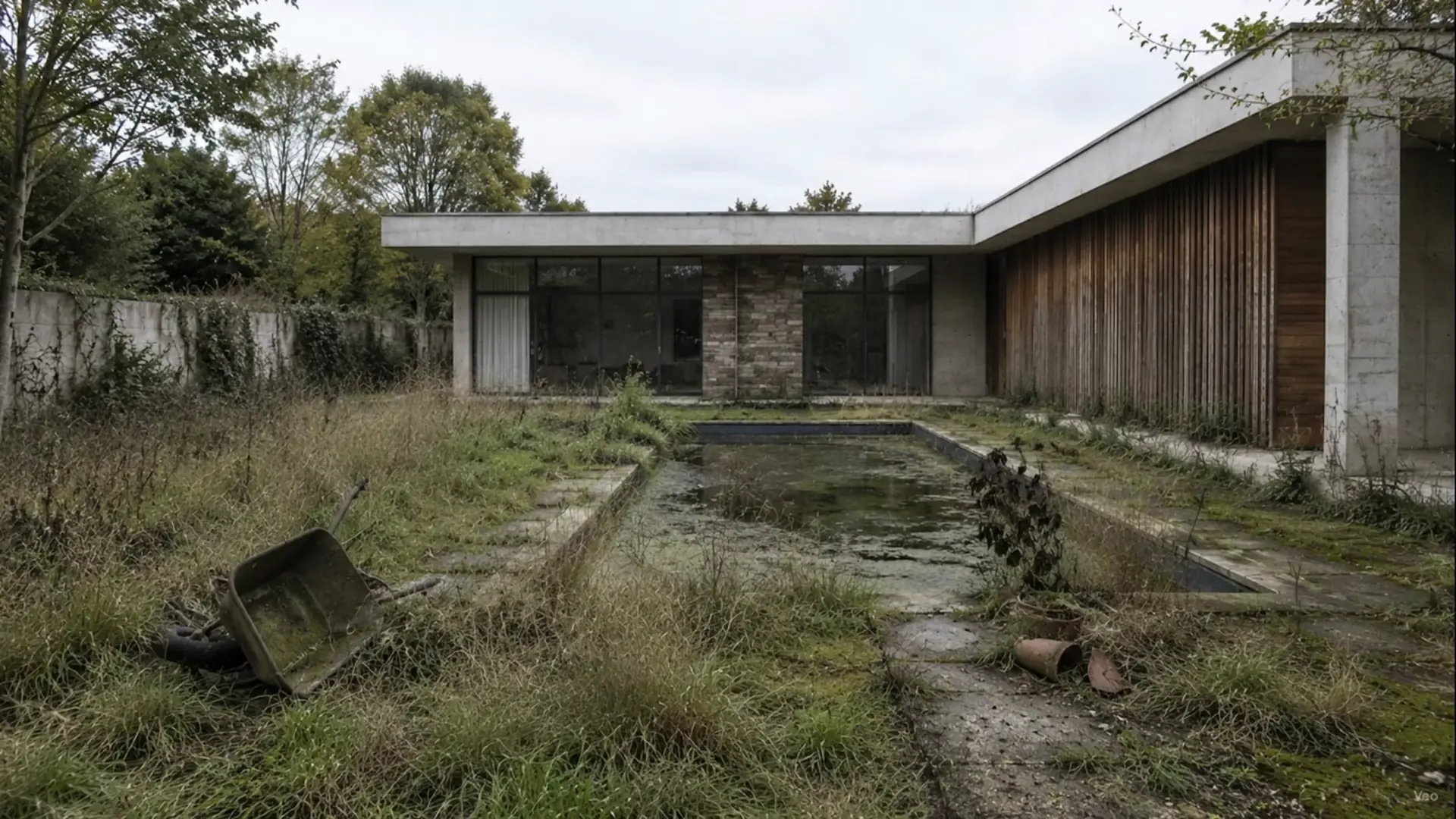 A neglected, overgrown garden before Kelpie rebuilt it